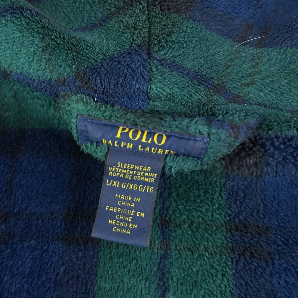 Polo Ralph Lauren Robe Mens Large Green Blackwatch Plaid Thick Fleece Belted